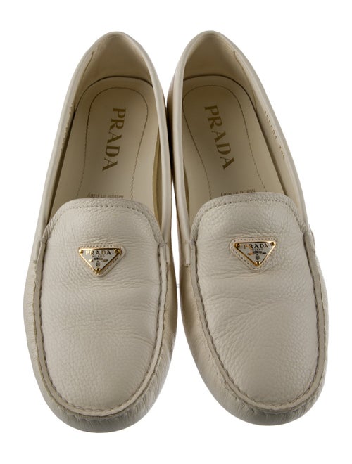 Prada Enameled Metal Triangle Leather Loafers