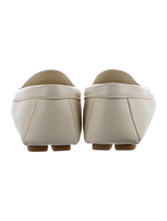 Prada Enameled Metal Triangle Leather Loafers