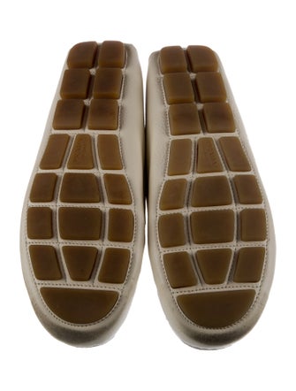 Prada Enameled Metal Triangle Leather Loafers