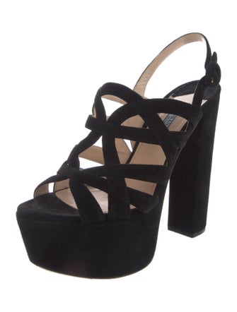 Prada Suede Cutout Accent Slingback Sandals