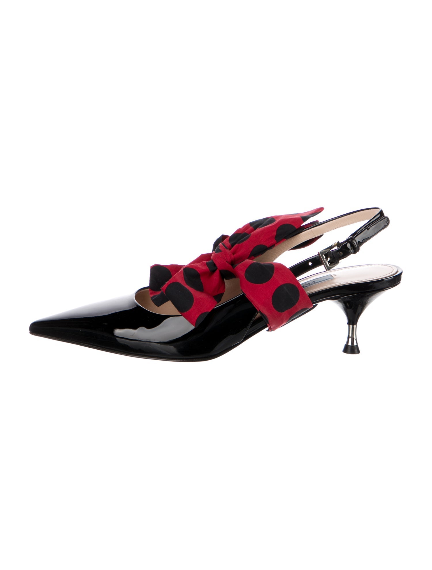 Prada Patent Leather Polka Dot Print Slingback Pumps