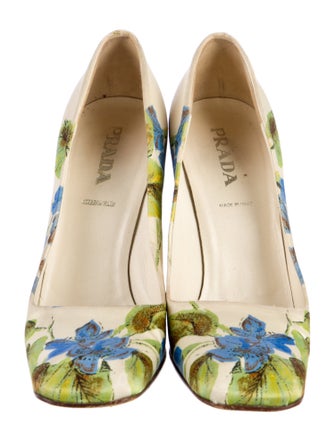 Prada Satin Floral Print Slingback Pumps