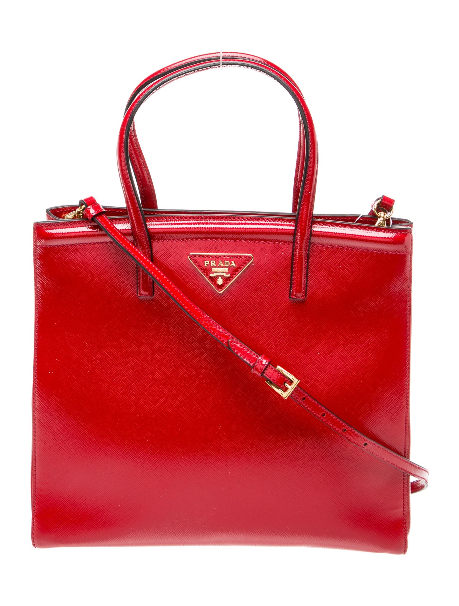 Prada Enameled Metal Triangle Saffiano Vernice