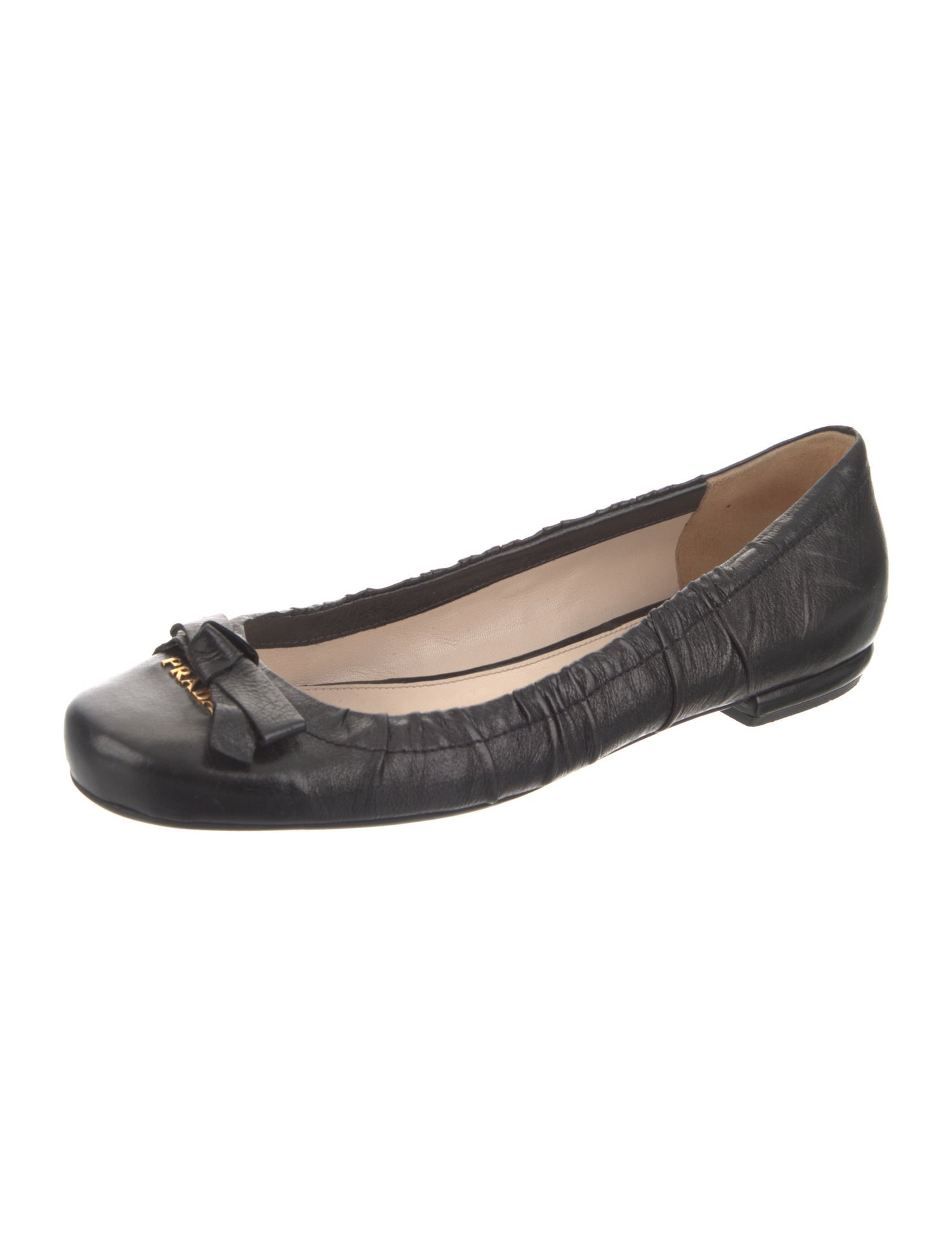 Prada Signature Logo Leather Ballet Flats
