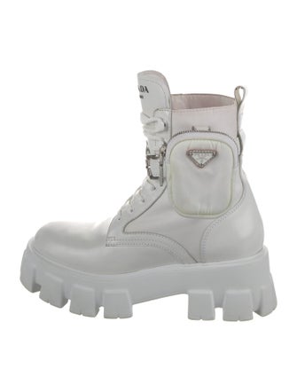 Prada Leather Printed Combat Boots