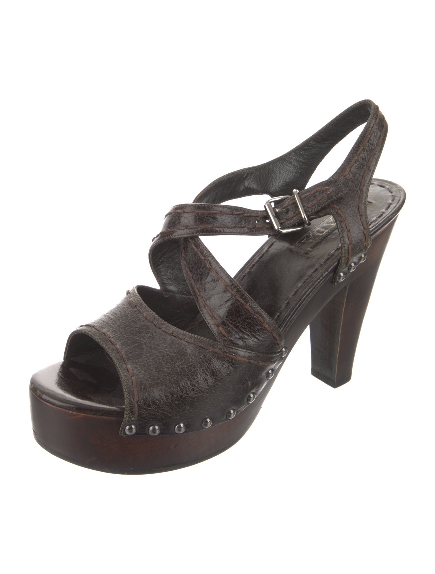 Prada Leather Studded Accents Slingback Sandals