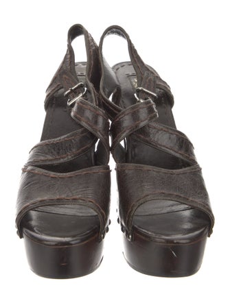 Prada Leather Studded Accents Slingback Sandals