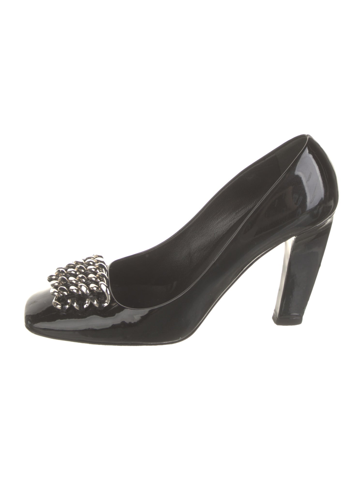 Prada Patent Leather Chain-Link Accents Pumps