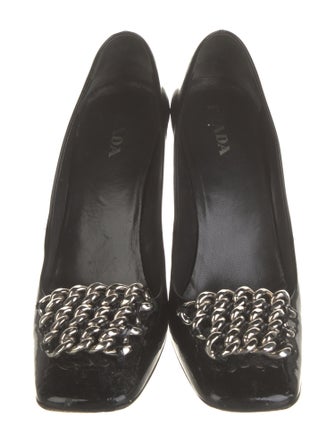 Prada Patent Leather Chain-Link Accents Pumps
