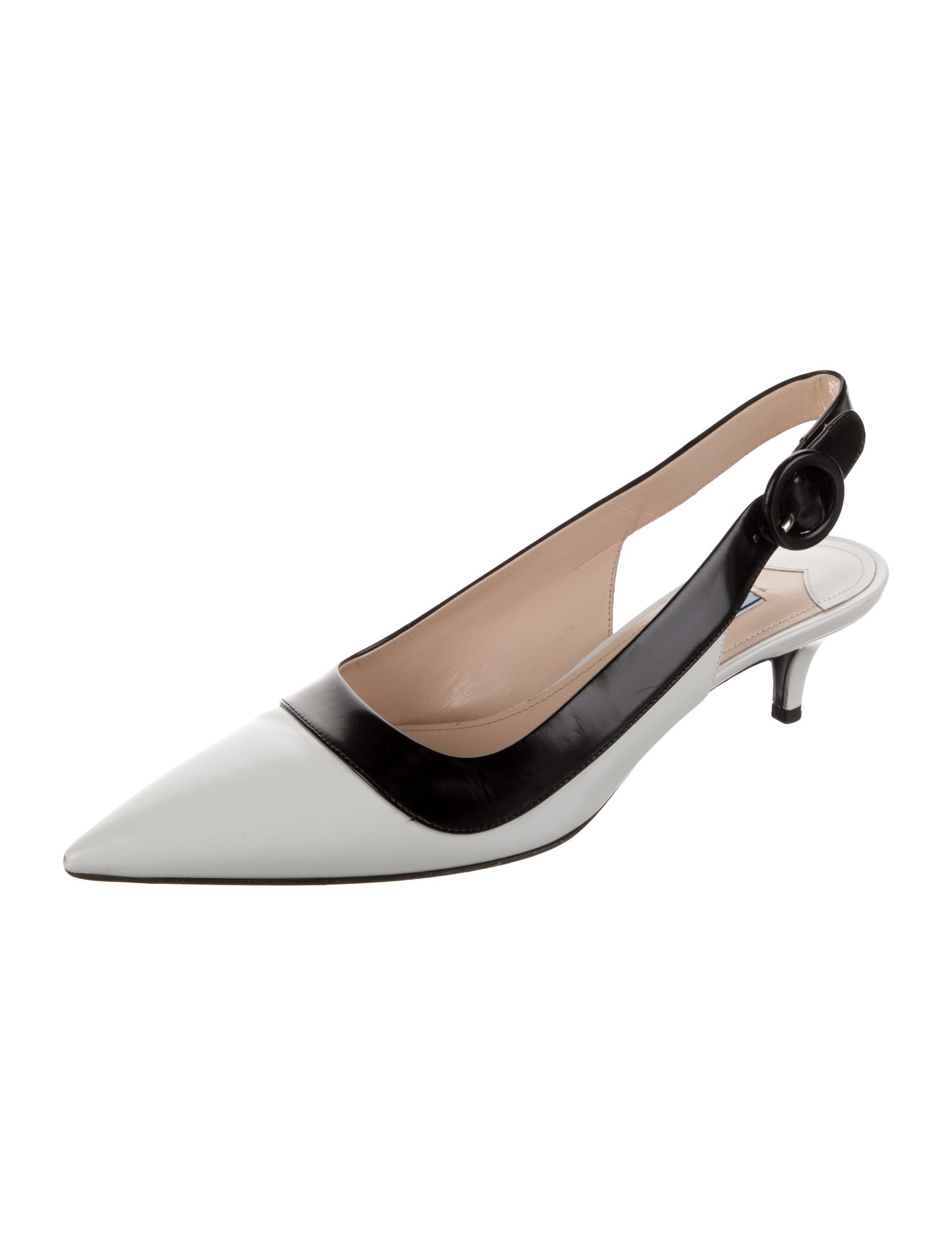 Prada Patent Leather Colorblock Pattern Slingback Pumps