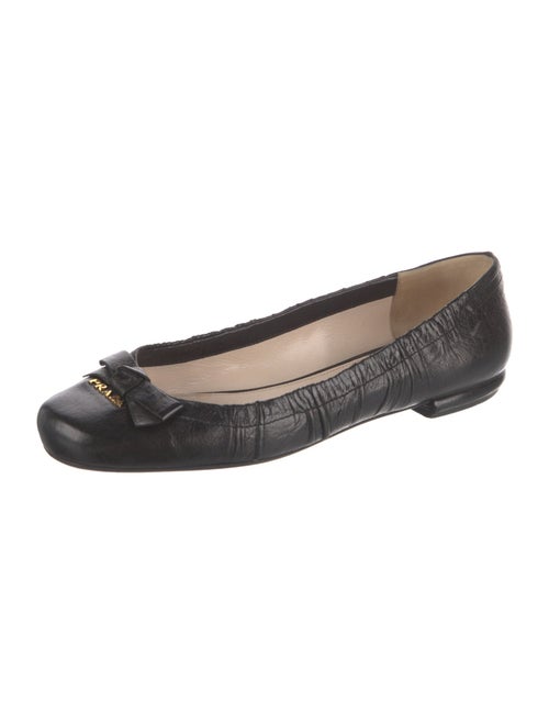 Prada Leather Bow Accents Ballet Flats
