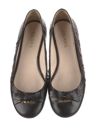 Prada Leather Bow Accents Ballet Flats