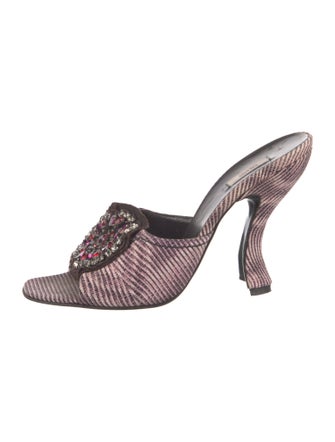 Prada Striped Crystal Embellishments Slides