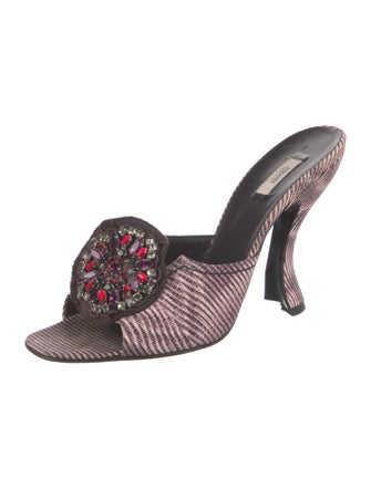 Prada Striped Crystal Embellishments Slides