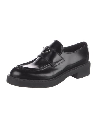 Prada Enameled Metal Triangle Leather Oxfords
