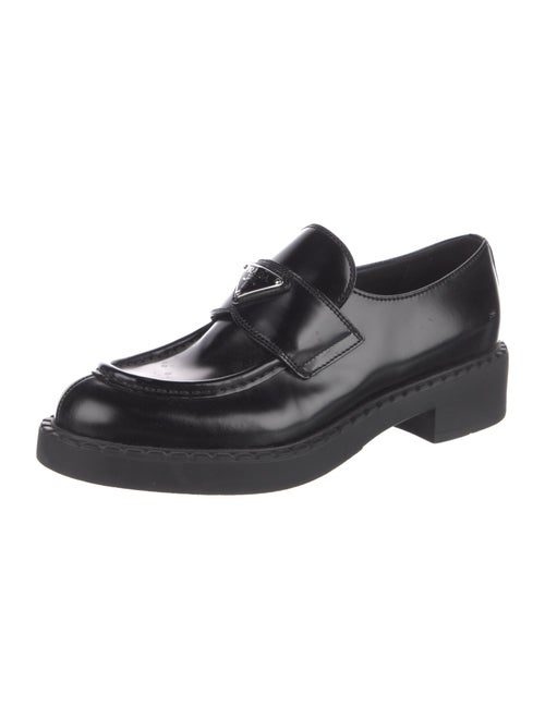 Prada Enameled Metal Triangle Leather Oxfords