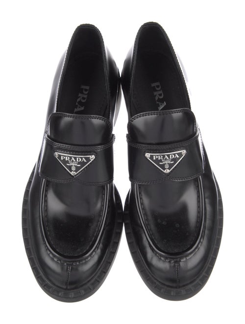 Prada Enameled Metal Triangle Leather Oxfords