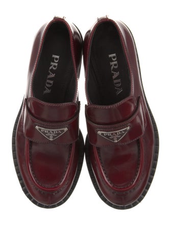 Prada Enameled Metal Triangle Patent Leather Oxfords