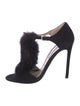 Prada Suede Fur Trim T-Strap Sandals