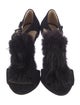 Prada Suede Fur Trim T-Strap Sandals