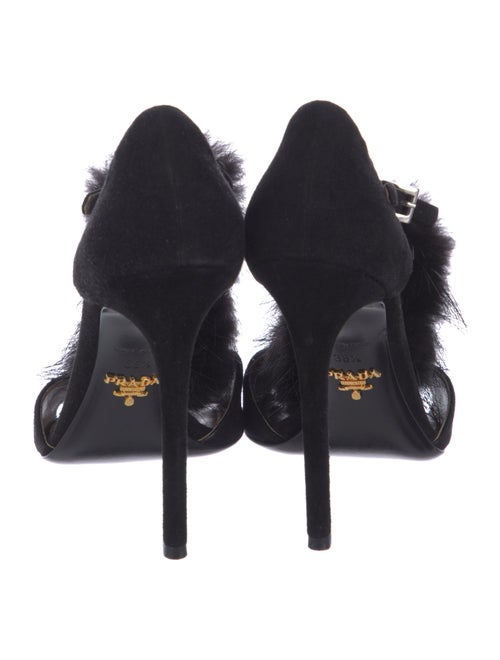 Prada Suede Fur Trim T-Strap Sandals