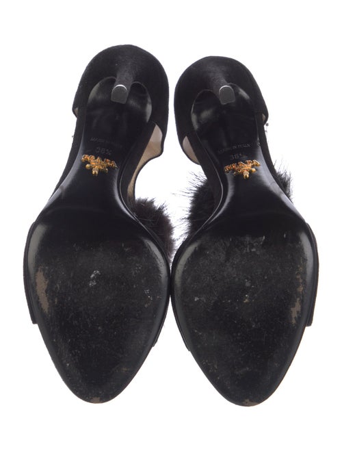 Prada Suede Fur Trim T-Strap Sandals