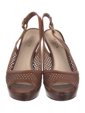 Prada Leather Lasercut Accents Slingback Sandals