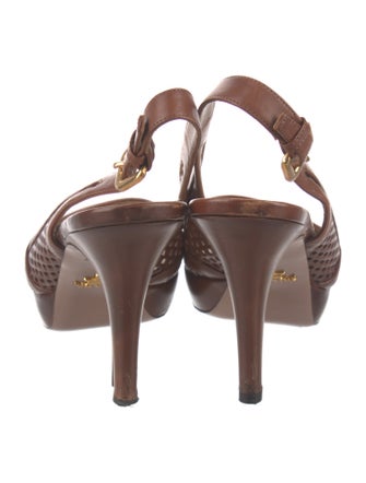Prada Leather Lasercut Accents Slingback Sandals