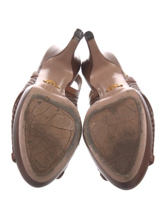 Prada Leather Lasercut Accents Slingback Sandals