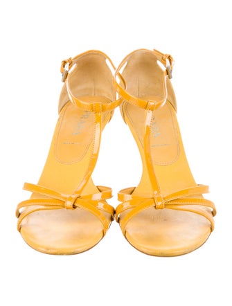 Prada Patent Leather Cutout Accent T-Strap Sandals