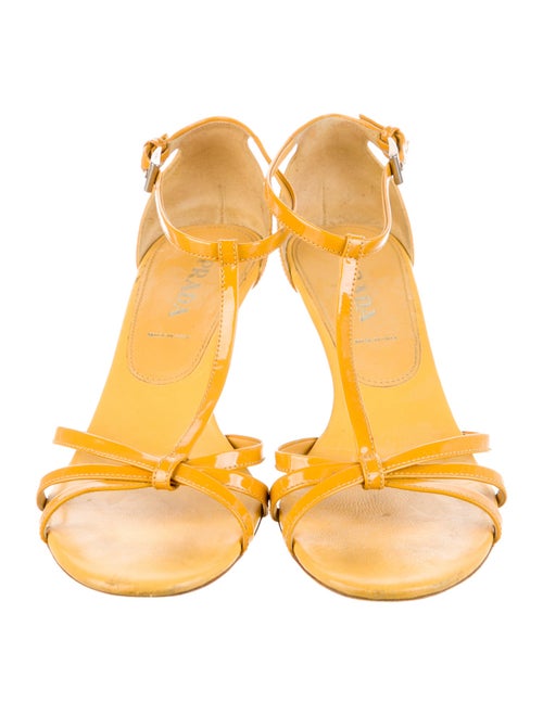 Prada Patent Leather Cutout Accent T-Strap Sandals
