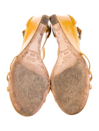 Prada Patent Leather Cutout Accent T-Strap Sandals