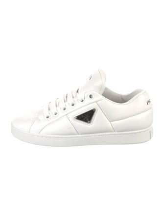 Prada Enameled Metal Triangle Leather Sneakers