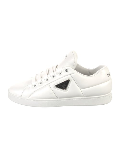 Prada Enameled Metal Triangle Leather Sneakers