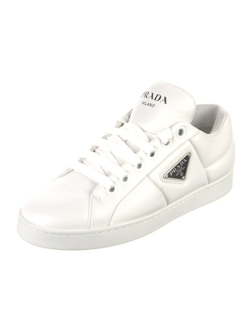 Prada Enameled Metal Triangle Leather Sneakers