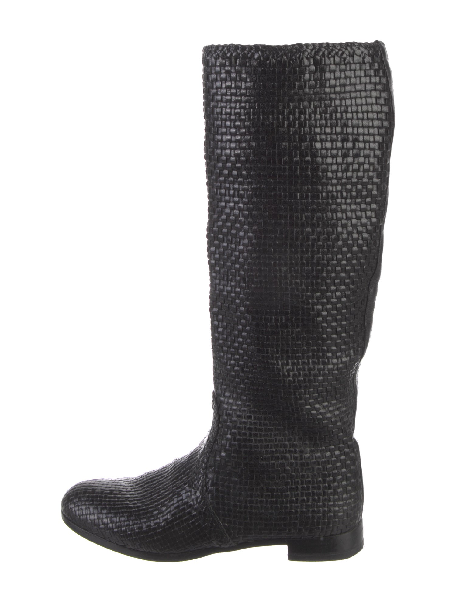 Prada Leather Braided Accents Riding Boots