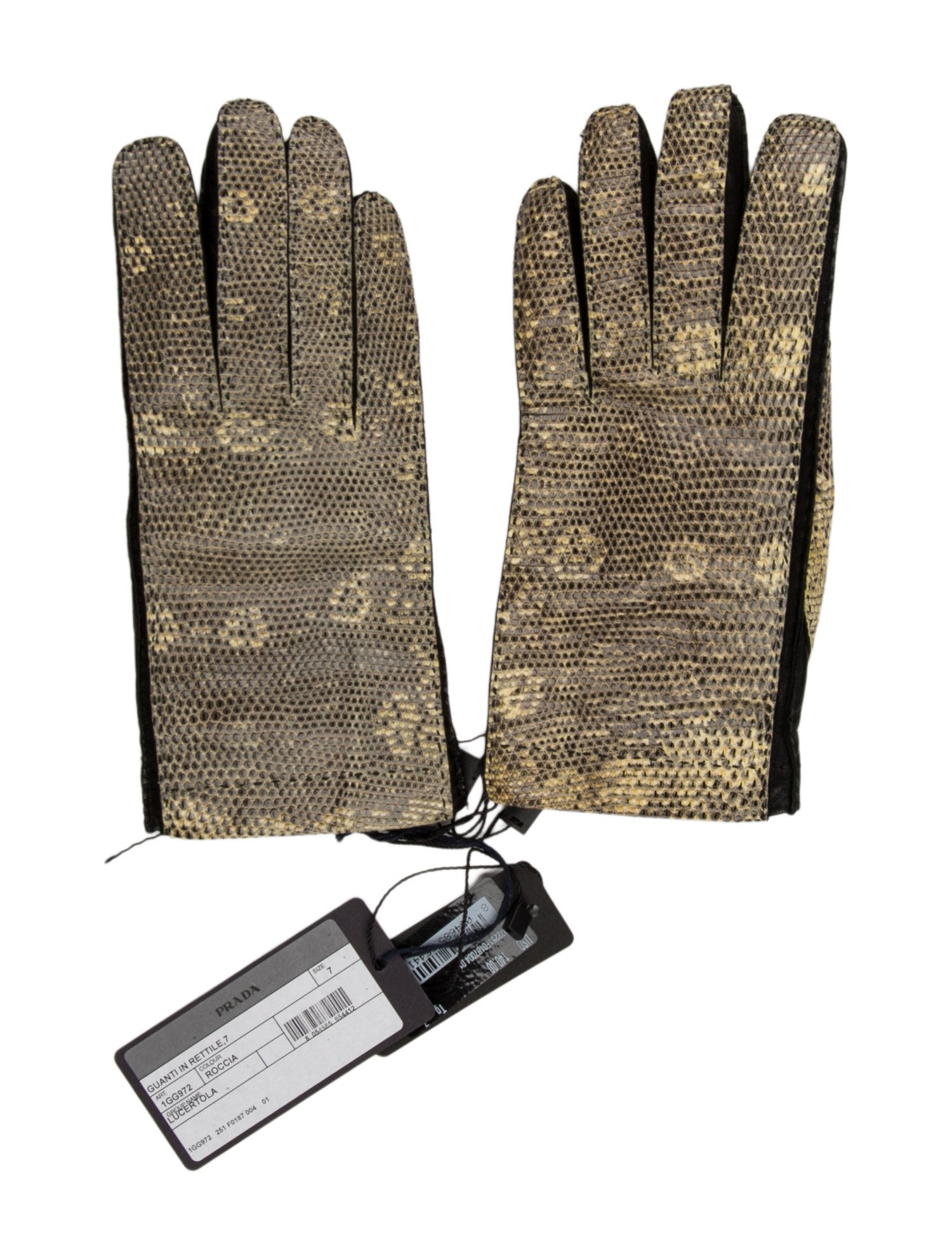 Prada Lizard & Leather-Paneled Gloves w/Tags