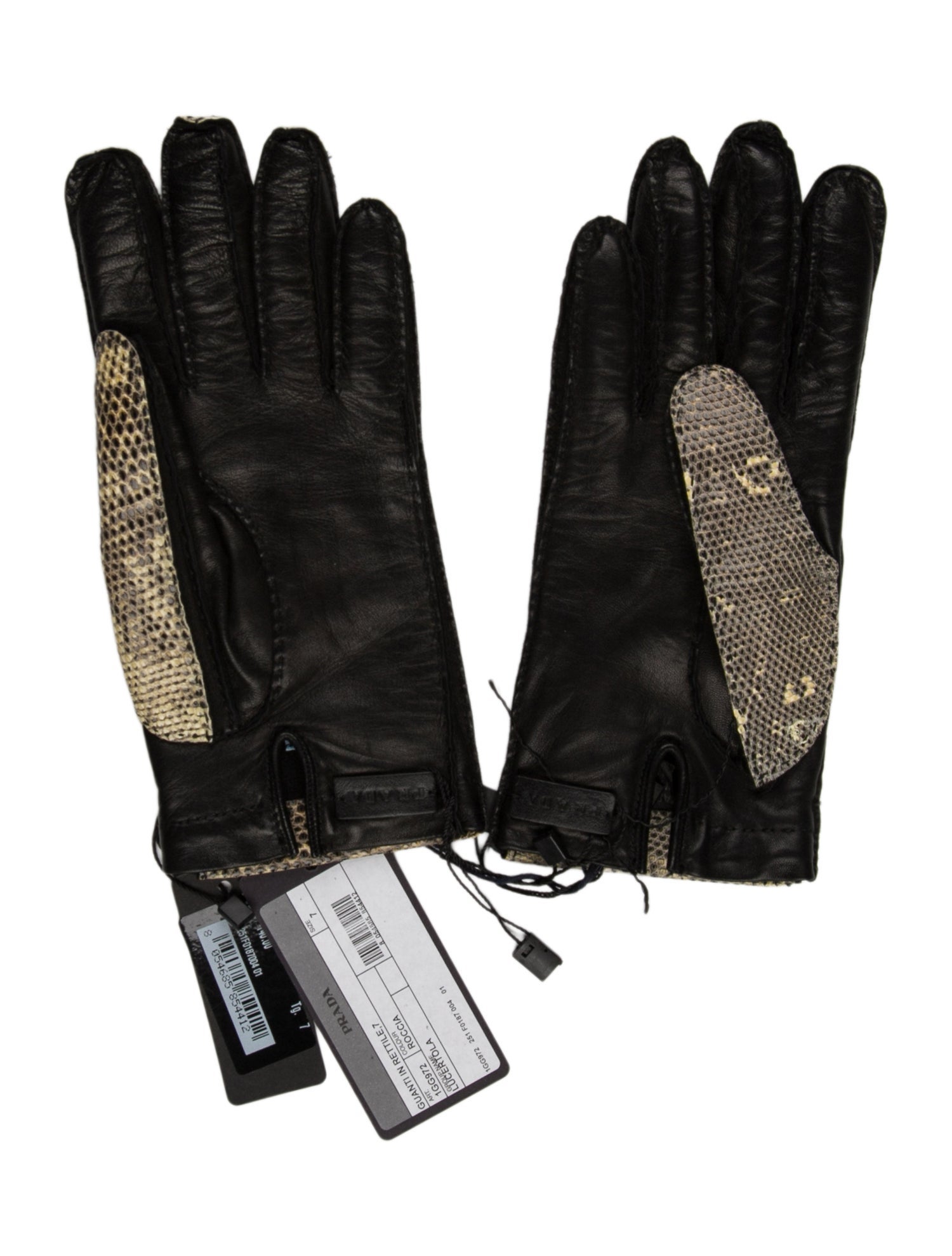 Prada Lizard & Leather-Paneled Gloves w/Tags