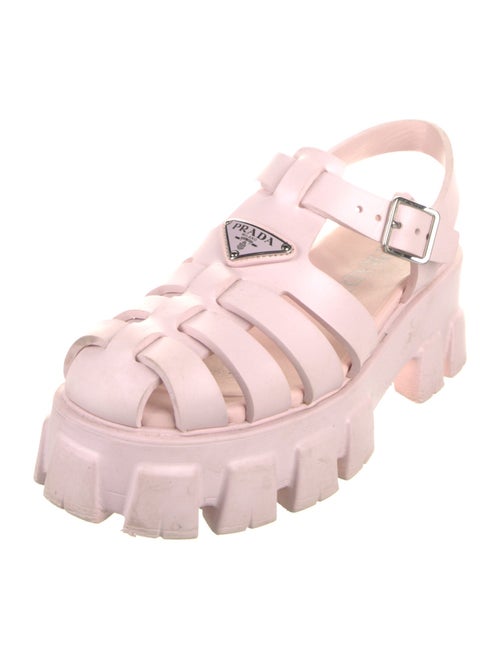 Prada Enameled Metal Triangle Rubber Gladiator Sandals