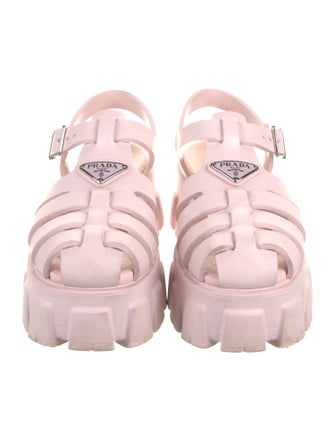 Prada Enameled Metal Triangle Rubber Gladiator Sandals