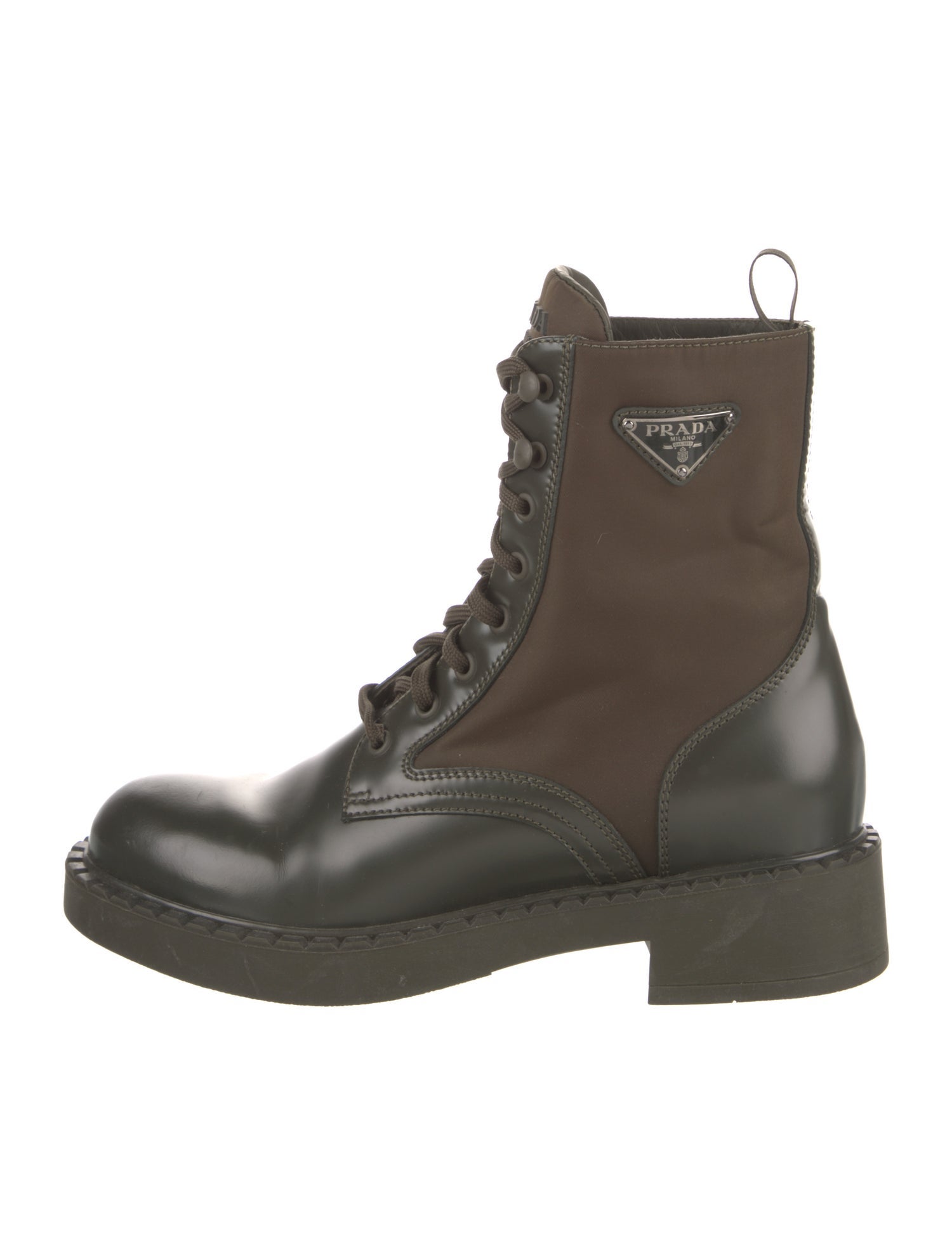 Prada Tessuto Nylon Patent Leather Combat Boots