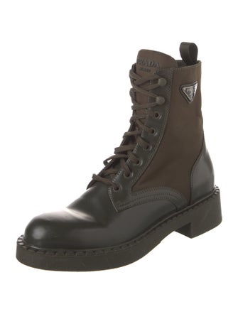 Prada Tessuto Nylon Patent Leather Combat Boots