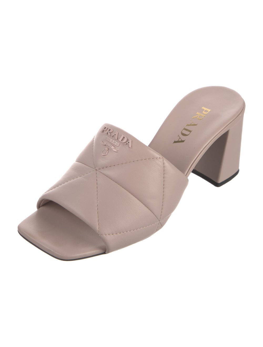 Prada Leather Slides Neutrals & Pink Quilted Patt… - image 2