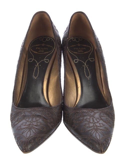 Prada Leather Embroidered Accent Pumps