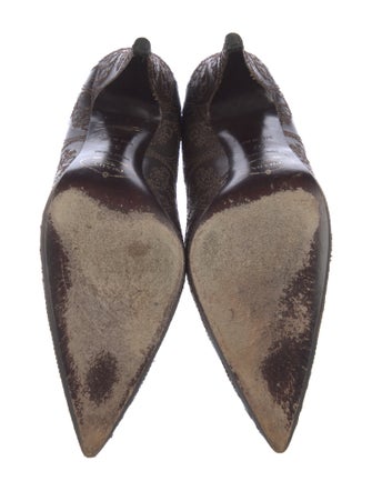 Prada Leather Embroidered Accent Pumps