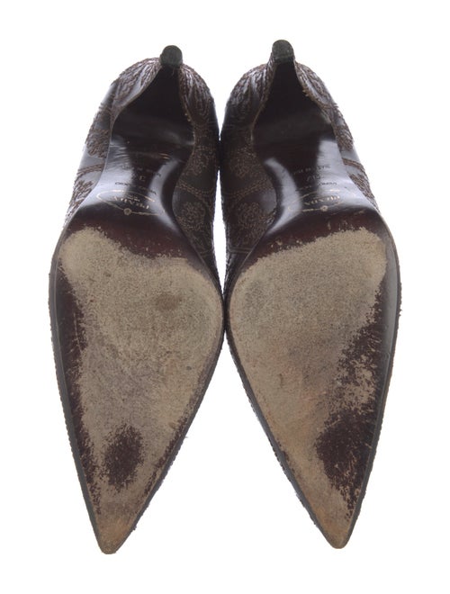 Prada Leather Embroidered Accent Pumps