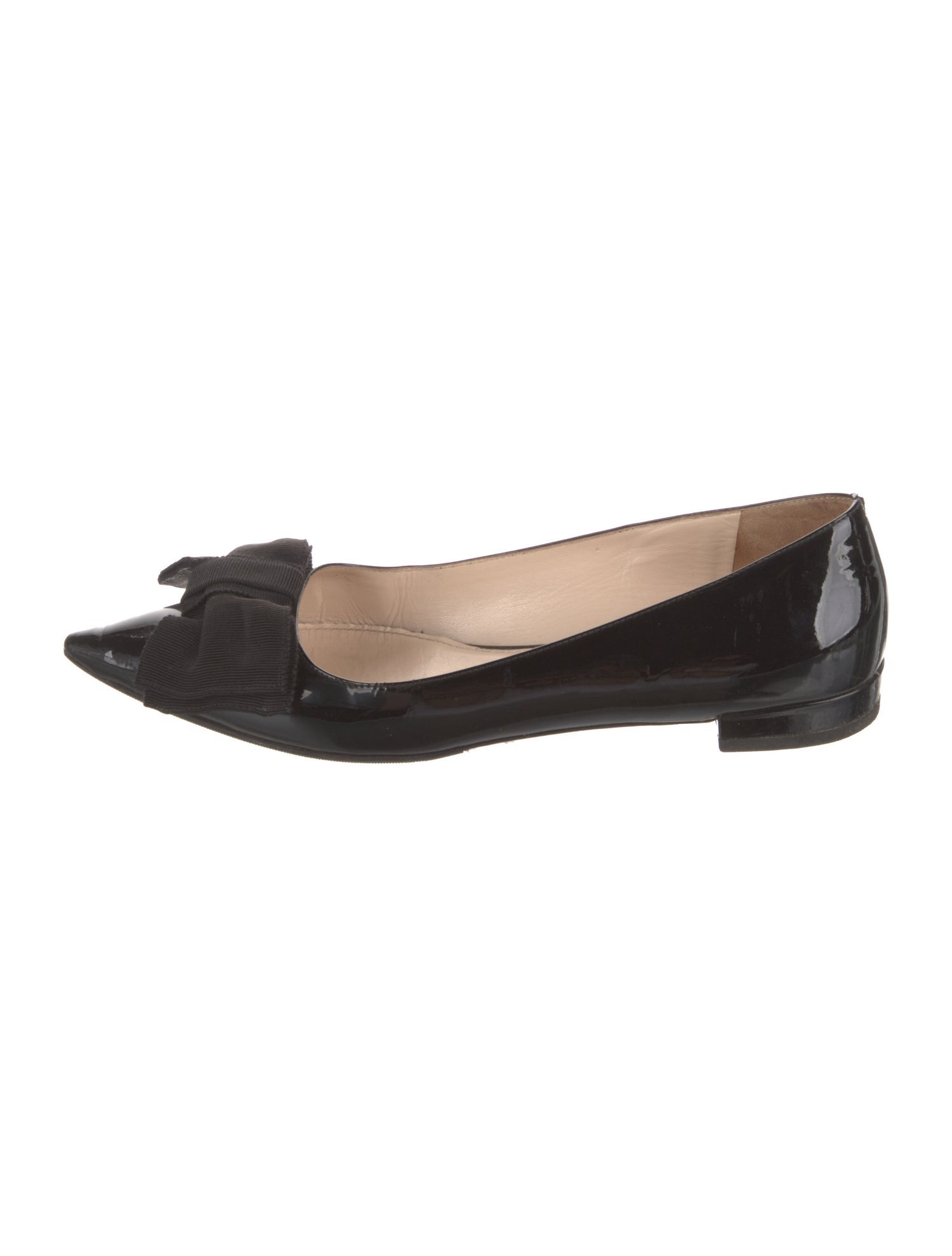 Prada Patent Leather Bow Accents Ballet Flats