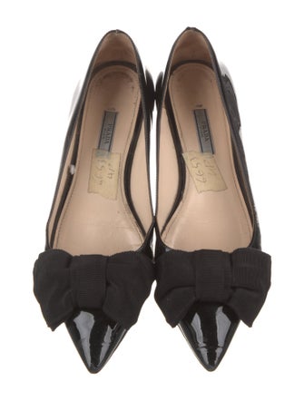 Prada Patent Leather Bow Accents Ballet Flats