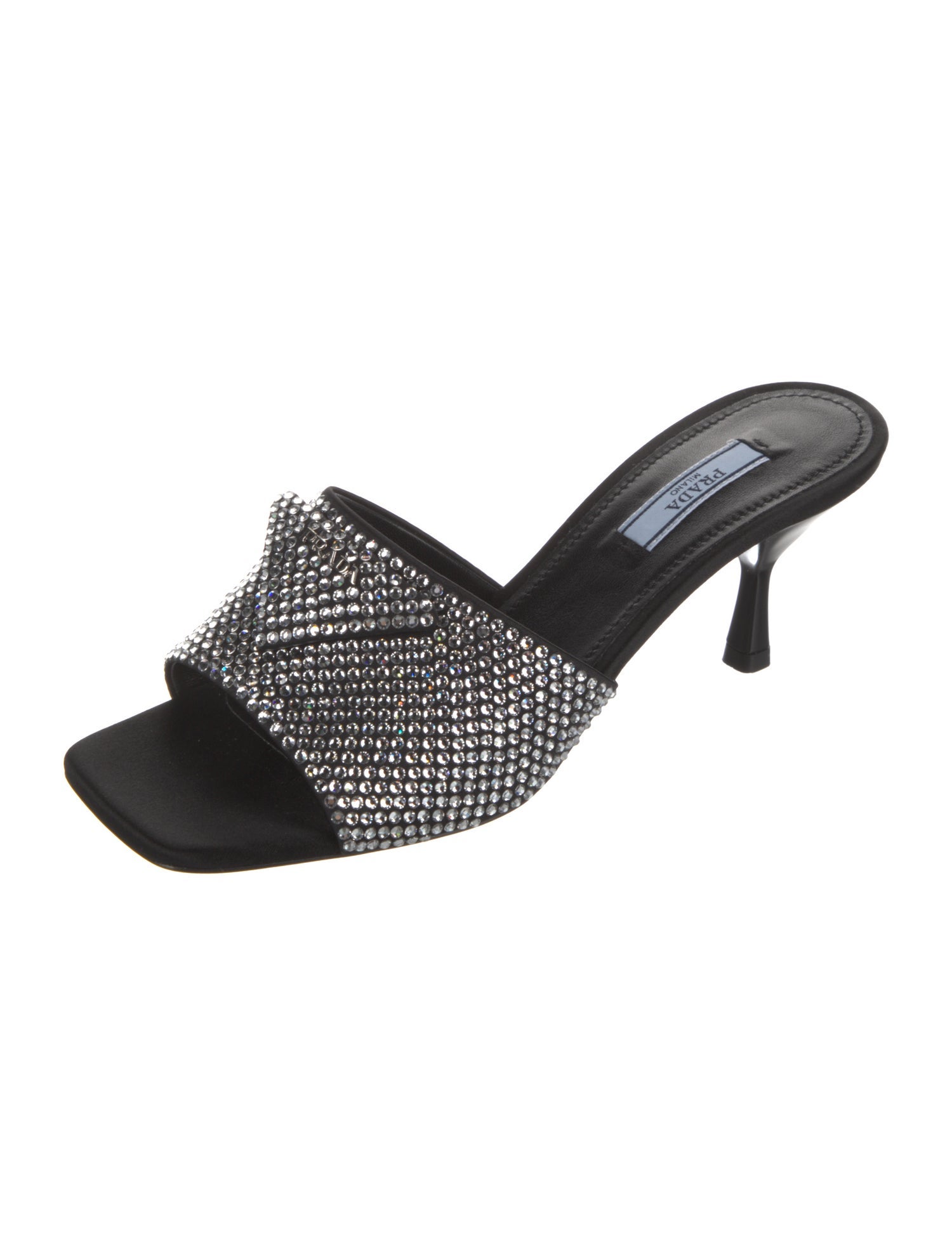 Prada Satin Crystal Embellishments Slides