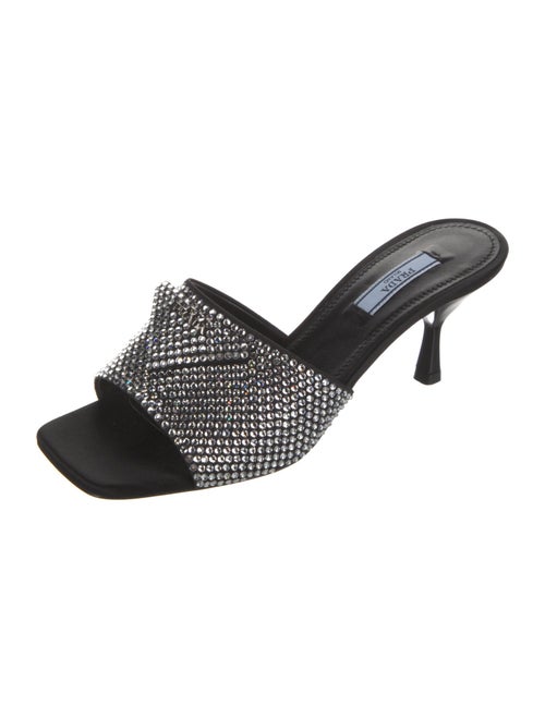 Prada Satin Crystal Embellishments Slides